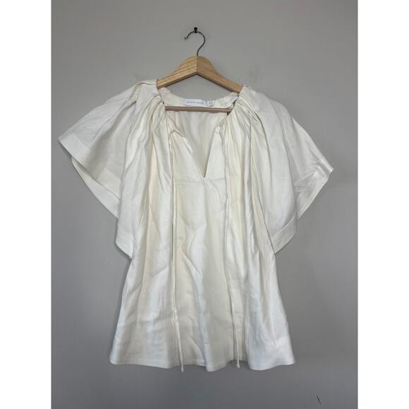 NWT Jonathan Simkhai Sandy Abstract Embroidery Pleated Blouse White Size: Large - Picture 2 of 8